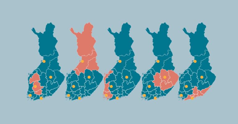 Yhteistyöalueet Suomen kartalla.